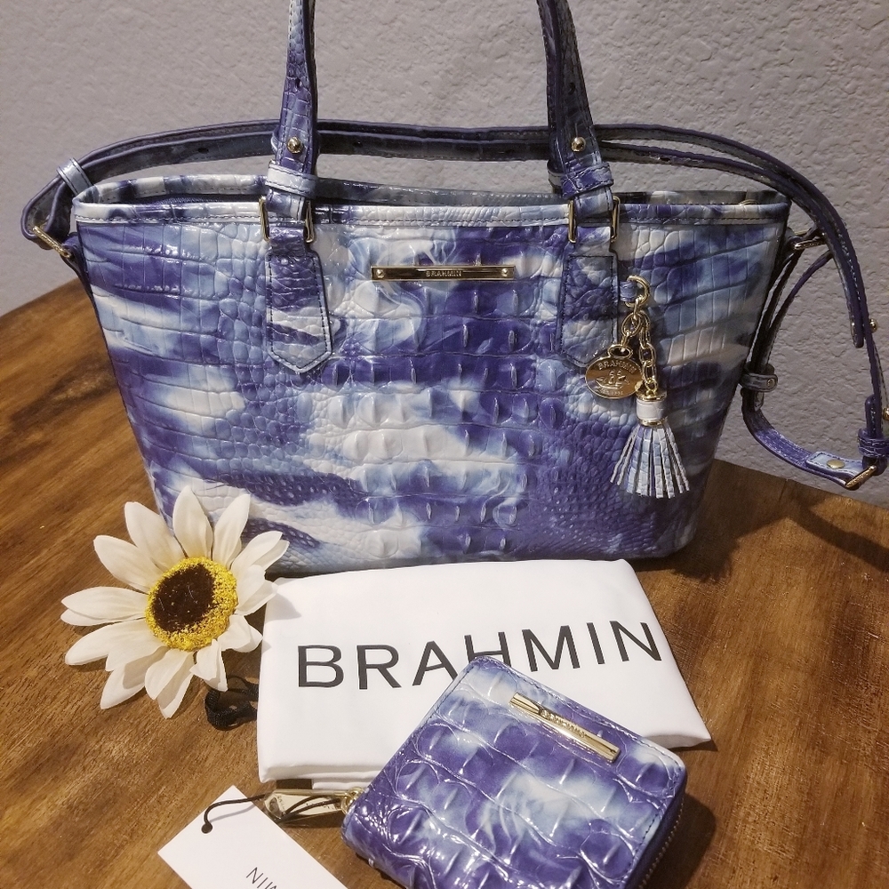 Brahmin Chambray Mini Asher & Wallet Set NWT